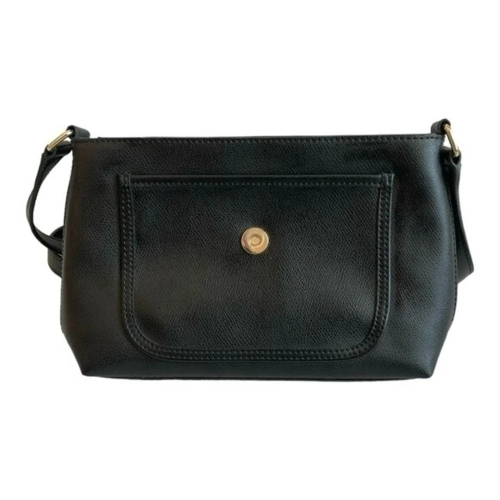 Calvin Klein Black PU Leather Crossbody Bag Gold Accents Good Plus Condition